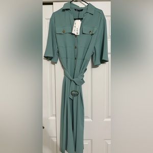 Zara Gold-Belted Shirt Dress